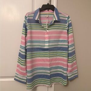 Talbots Pastel Striped Button-Front Tunic - Pink, Blue, Green, White